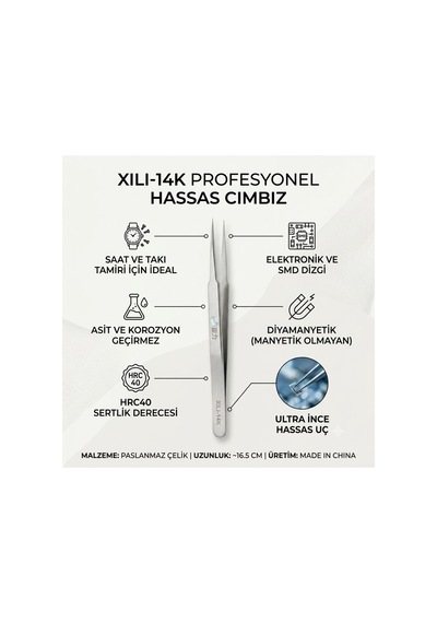 Xılı-14k İnce Uçlu Paslanmaz Çelik Hassas Elektronik Tamir Ve Hobi Cımbızı 16.5 Cm