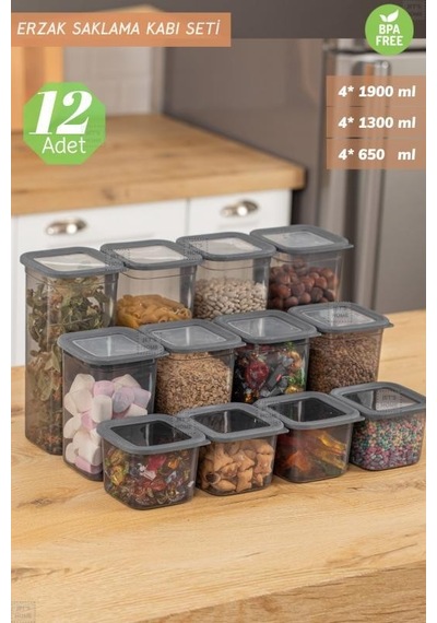 12 Li Saklama Kabı Seti Vakumlu Hava Geçirmez Antrasit Erzak Kabı Bpa Free Şeffaf