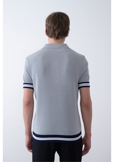 Baselco Triko Polo Yakalı T-shirt - Premium Ribana Detaylı Gri