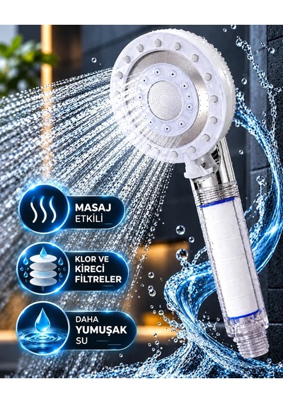 Filtreli Duş Başlığı 5 Fonksiyonlu Masaj Etkili Klor Ve Kireç Filtreli Beyaz Duş Başlığı Diğer