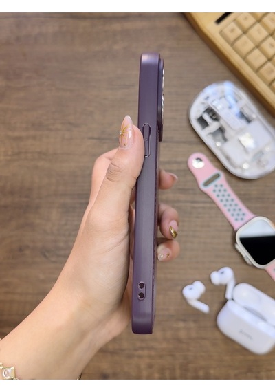 Apple iPhone 14 Pro Max Uyumlu Premium Deri Dokulu Darbelere Karşı Dayanıklı Nazal Silikon Kılıf Mor