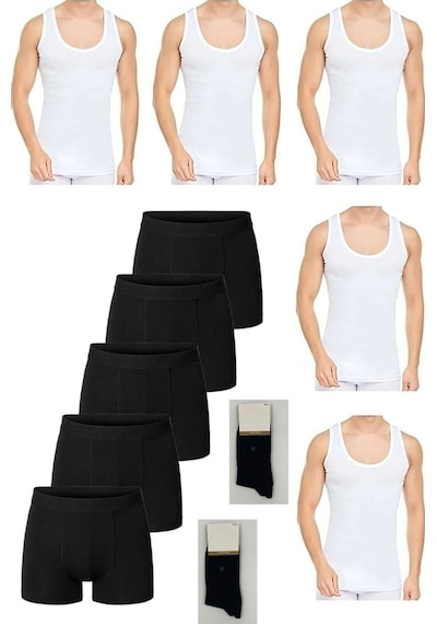 10 Parça Atlet ve Boxer Takımı Ekonomik Paket 5 Boxer 5 Atlet 001
