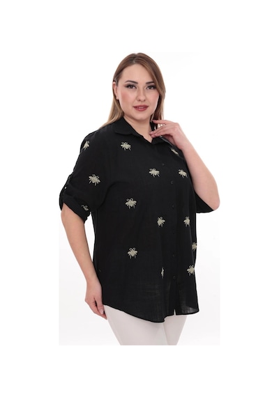Lady Majestic Büyük Beden Kadın Gömlek Pamuk Arı Nakış Detaylı Rahat Kesim Şık Günlük Gömlek Siyah 44 Lady Majestic Büyük Beden Kadın Gömlek Pamuk Arı Nakış Detaylı Rahat Kesim Şık Günlük Gömlek Siyah 44