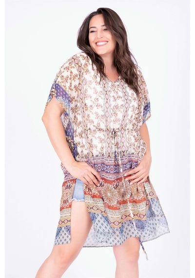 Myline Büzgü Detaylı Kimono-Çok Renkli-Xl Çok Renkli