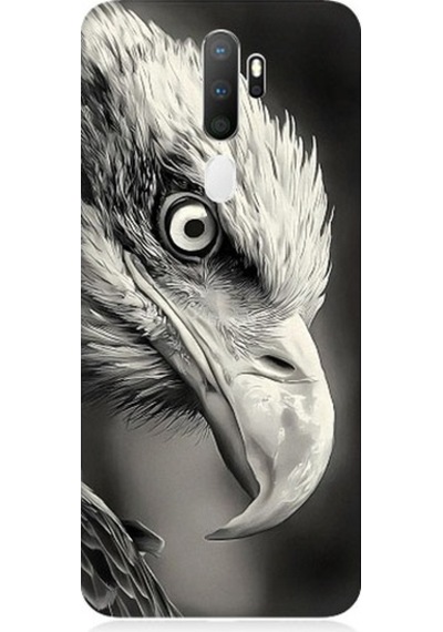 Oppo A5 2020 Uyumlu Siyah Beyaz Kara Kartal Başı Desenli Silikon Kılıf