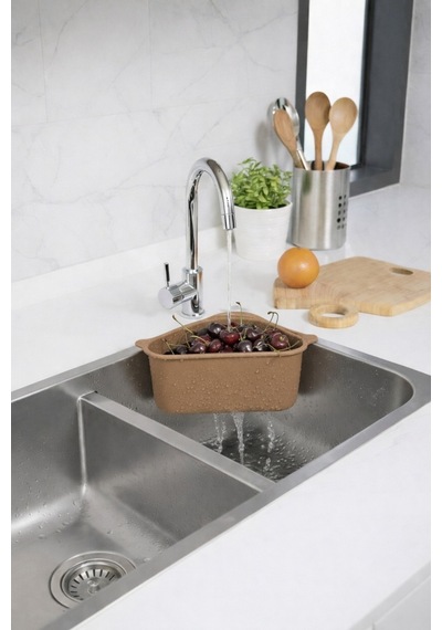 Vantuzlu Üçgen Lavabo Süzgeci Mutfak Evye Köşe Süzgeci Bej Plastik Diğer