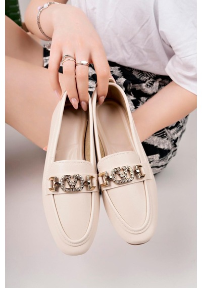 Aymood Kadın Loafer Makosen Casual Tokalı Günlük Ayakkabı Şık Ve Rahat E Nude Cilt Bej
