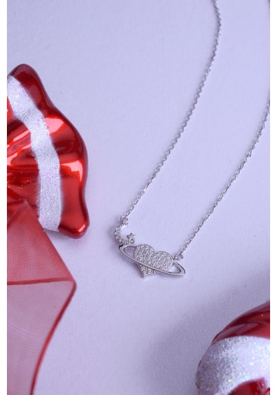 Innuendo Jewelry 925 Ayar Gümüş Taşlı Kalp Universe Kolye Gümüş