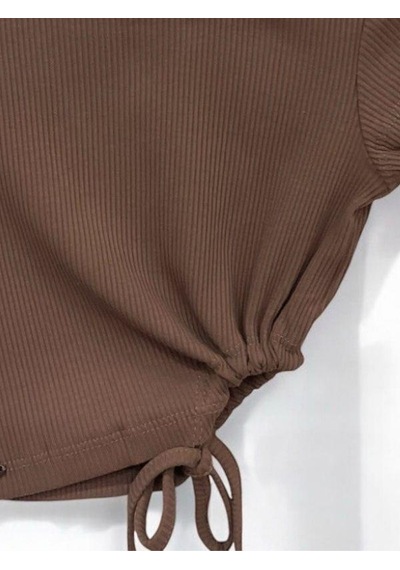 Zekids Kız Çocuk Crop Yandan Pencereli Bluz-14395 Kahverengi