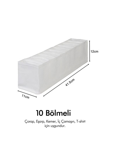 10 Bölmeli Beyaz Dolap Çekmece İçi Akordiyon Tipi Katlanır Çamaşır Düzenleyici Organizer Kumaş 35 X Diğer