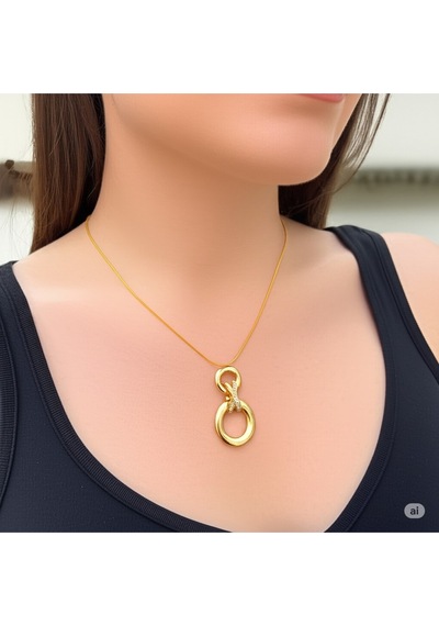 Çelik Gold Halka Tasarımlı Kadın Kolye - 45 Cm Çok Renkli