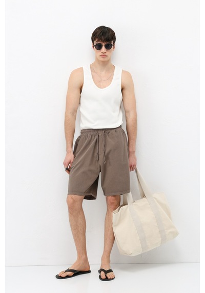 Vamos Oversize Keten Şort Vizon