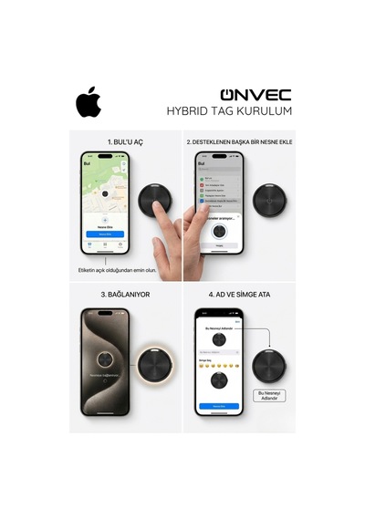 Onvec Hybrid Smart Tag Apple Uyumlu iOS Android Akıllı Eşya Bulucu Takip Cihazı