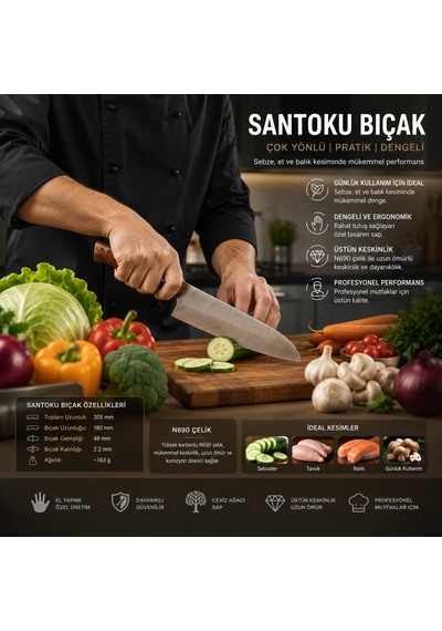 Ch Woodline N690 Çelik Santoku Ve Guyuto Bıçak Seti 2 Parça Profesyonel Şef Bıçağı, Özel Tasarım Ceviz Sap, Premium Mutfak Bıçak Seti Ch Woodline N690 Çelik Santoku Ve Guyuto Bıçak Seti 2 Parça Profesyonel Şef Bıçağı, Özel Tasarım Ceviz Sap, Premium Mutfak Bıçak Seti