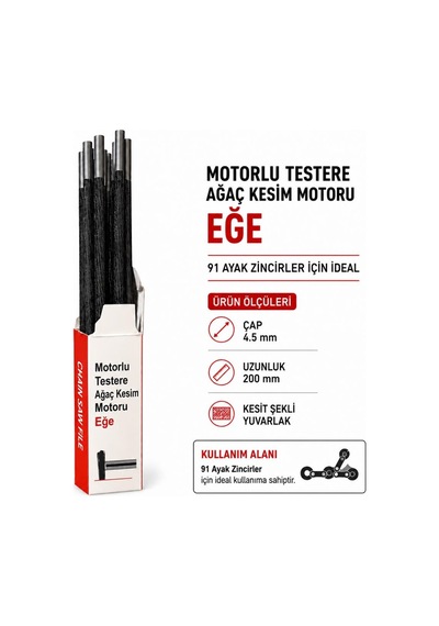 Algarıde Eng Motorlu Testere Eğe Seti 12'li 4.5 Mm 11/64" 91 Ayak Zincirler İçin Yuvarlak Eğe