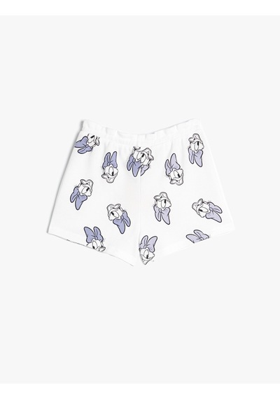 Koton Daisy Duck Şort Cepli Beli Lastikli Beyaz Desenli 4smg40064ak Beyaz