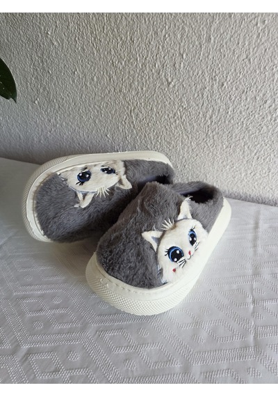 Kadın Kedili Peluş Rahat Ev Terliği 25bnt133 Gri