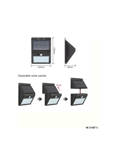Metemıx Solar Li 20 Led Duvar Lambası Hareket Sensörlü, Su Geçirmez, 160004 Kablo Gerekt 418 418