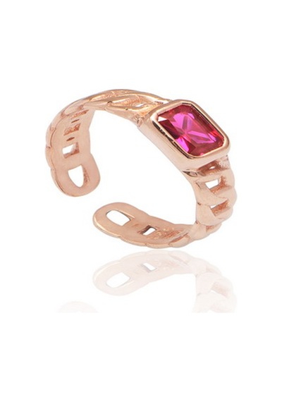 Zirkon Taşlı Rose Altın Kaplama Kırmızı Baget Taşlı Gümüş Ayarlanabilir Yüzük Gümüş - Pembe Altın Zirkon Taşlı Rose Altın Kaplama Kırmızı Baget Taşlı Gümüş Ayarlanabilir Yüzük Gümüş - Pembe Altın