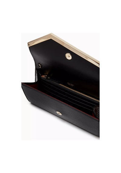 Jimmy Choo Patenli Deri Emmie Clutch, Rugan & Işıltılı, Asimetrik Kapak Tasarımı El Çantası Siyah