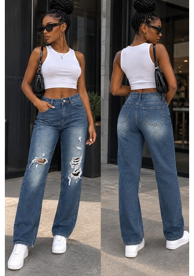 Gugus Outlet Alt Giyim Modelleri Mavi-yırtık-bol-paça-pantolon