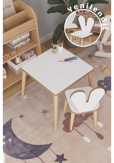 Çocuk Oyun Aktivite Masası 45x45 Cm Çocuk Çalışma Masası Masa Sandalye Seti Çok Renkli