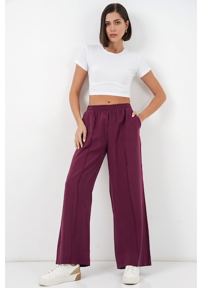 Bigdart Kadın Beli Lastikli Bol Paça Pantolon 30087 - Bordo