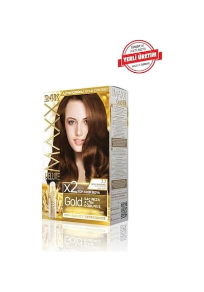 Serisi 24k Altın Parçacıklı Serum İle 1 Kutu 2 X 50 Ml Ve Geliştiriciler Saç Boyası Koyu Karamel 7.7