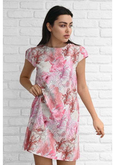 Koza Butik Kadın Desenli Kısa Kollu Elbise 5167-23 001