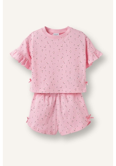 Defacto Çiçeki 2li Pembe Takım Kız Bebek H7883a526smpn666 Pembe-pn666