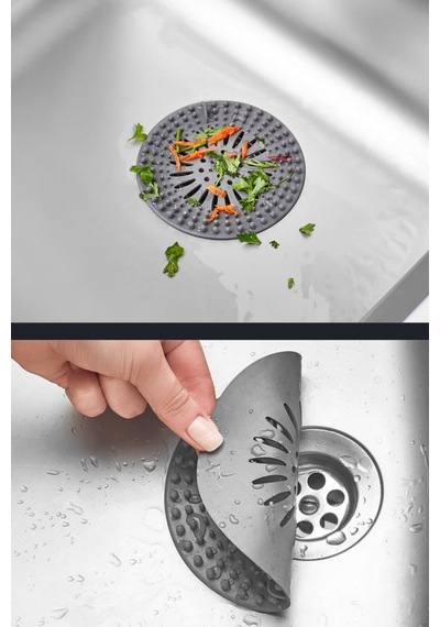 2 Li Lavabo Matı Ve Süzgeç Seti, Musluk Sünger Matı + Süzgeçli Banyo Küvet Evye Tıkacı Gider Kapağı Gri