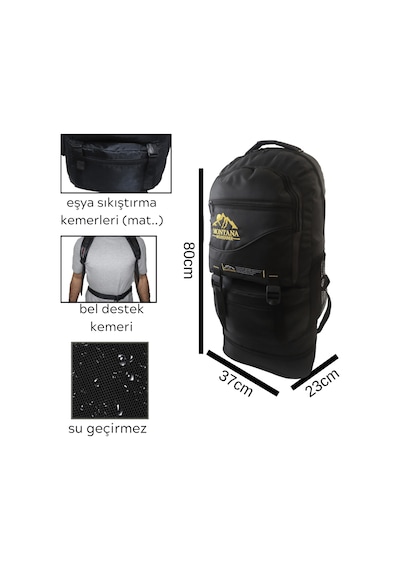 Montana Mountainer 80l Siyah Çift Körük Su Geçirmez Sırt Çantası