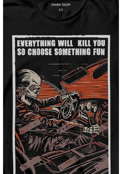 Choose Somthing Fun Araba Kuru Kafa Uzun Kollu Tişört Baskılı T-shirt 001