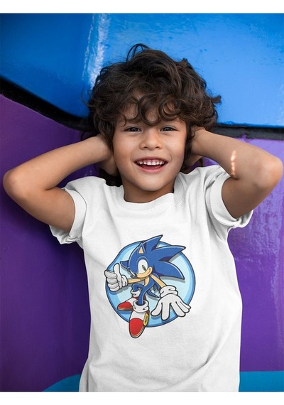 Sevbano Sonic Baskılı Unisex Çizgi Film Çocuk Tişört 1-12 Yaş Beyaz