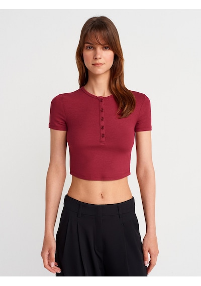 Dilvin 31647 Düğme Detaylı Crop Top-açık Bordo Açık Bordo