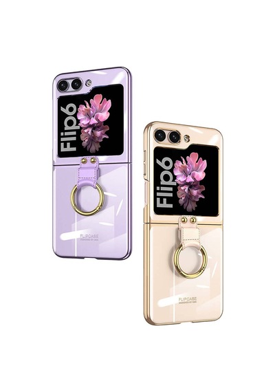 Galaxy Uyumlu Z Flip 6 Kılıf Zore Yüzüklü Kıpta Kapak-mavi