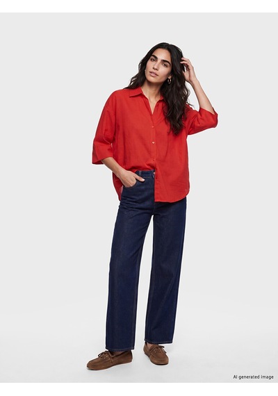 Lcw Vision Kırmızı Oversize Poplin Kadın Gömlek