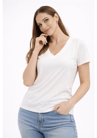 Fashion Friends V Yaka Ekru Kadın Bluz 26y0144k1