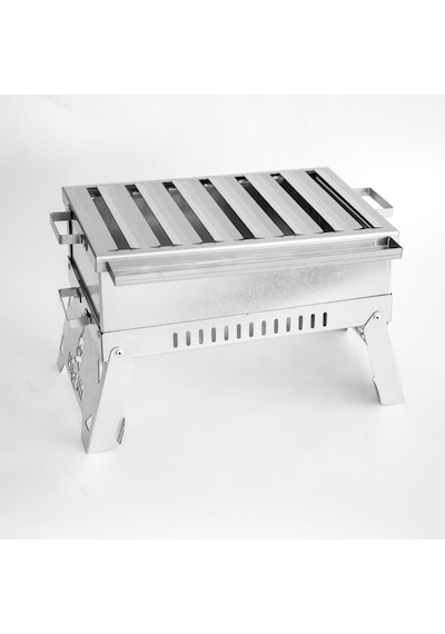 İdeal Boy Paslanmaz Katlanır Pratik Mangal Yıkanabilir 35 X 25 X 20 Cm Maşa Hediyeli Inox