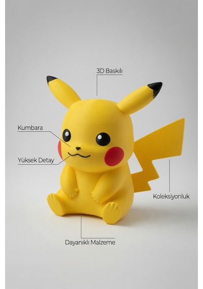 Pikachu Figürlü Kumbara Sevimli Dekoratif Para Kutusu Sarı Tasarım Hediyelik Obje