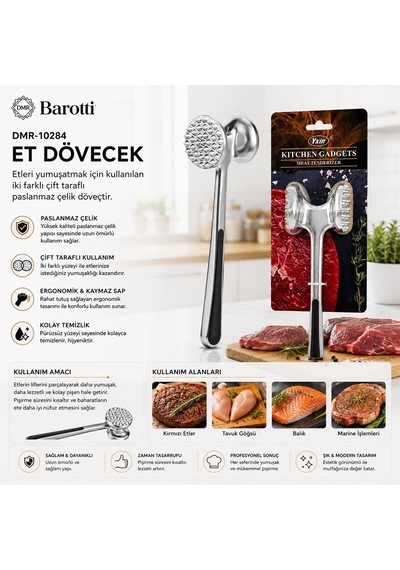 Barotti Dmr-10284 Et Dövecek Çift Başlı Komple Metal Paslanmaz Çelik Diğer
