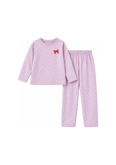 Luess Kız Çocuk Lila Puantiyeli Uzun Kollu Pijama Takımı
