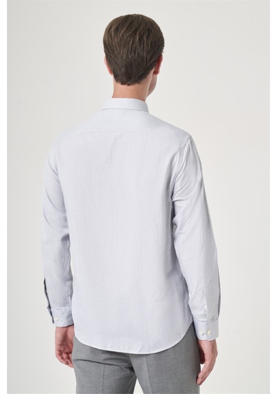 İmza Gri Düğmeli Yaka Oxford Slim Fit Pamuklu Gömlek 1004265124