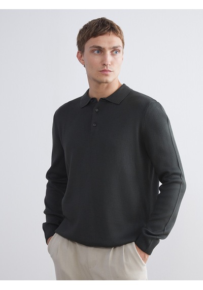 Lcwaıkıkı Classic Yeşil Polo Yaka Uzun Kollu Erkek Triko Kazak