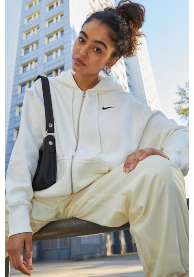 Nike Sportswear Phoenix Fleece Oversized Hoodie Full Zip Bol Kesim Kapüşonlu Kadın Sweatshirt Krem Krem