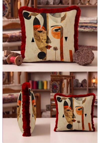 Soyut Portre Sanatsal Figürlü Saçaklı Yastık Kılıfı - Bohem Yüz Bej Bordo Püsküllü Kırlent Kılıfı Uzak Vadi Lime Soyut Portre Sanatsal Figürlü Saçaklı Yastık Kılıfı - Bohem Yüz Bej Bordo Püsküllü Kırlent Kılıfı Uzak Vadi Lime