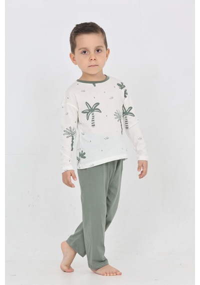 Toontoy Kids Toontoy Erkek Çocuk Palmiye Baskılı Pijama Takım Koyu Yeşil