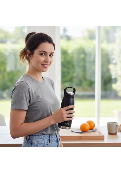 Lexroo Siyah Paslanmaz Çelik Termos Matara - 530 Ml Kilitli Kapaklı Sızdırmaz Mug