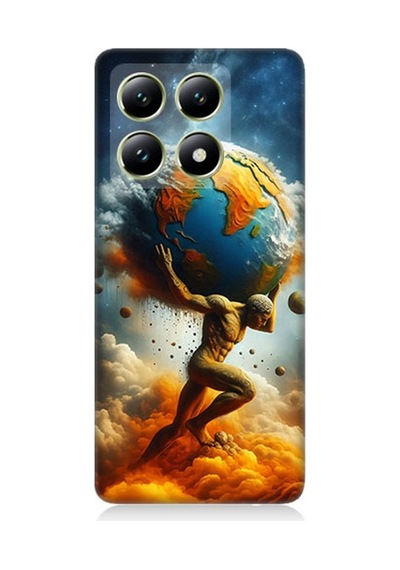 Xiaomi 14t Pro Uyumlu Dünyayı Taşıyan Atlas Desenli Silikon Kılıf Çok Renkli