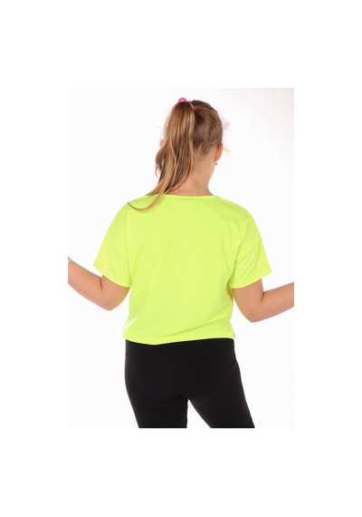 Toontoy Kids Toontoy Kız Çocuk Baskılı Bisiklet Yaka Kısa Kollu Tişört Neon Sarı